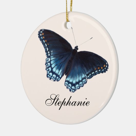 Schilderen van rode, gladde, dikkere, blauwe vlind keramisch ornament (Links)