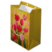 Schilderen van roze en rode tulpinstallatie medium cadeauzakje (Voorkant Gekanteld)