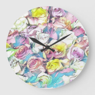 Schilderen van roze, gele en witte rozen grote klok