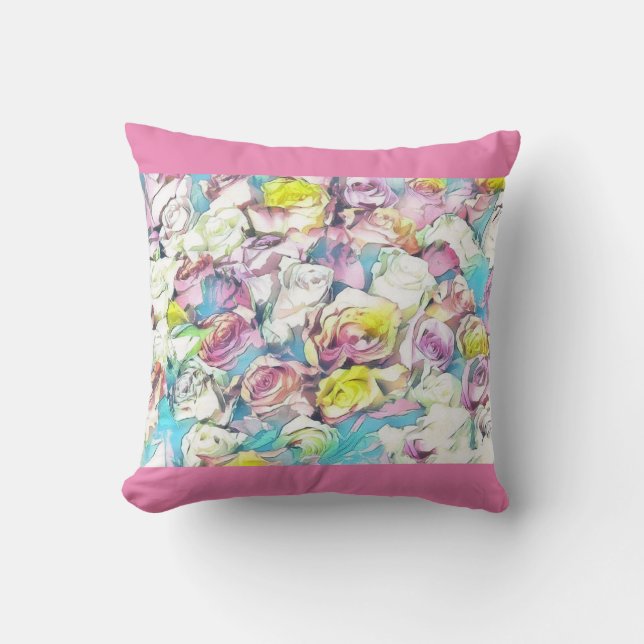 Schilderen van roze, gele en witte rozen kussen (Voorkant)