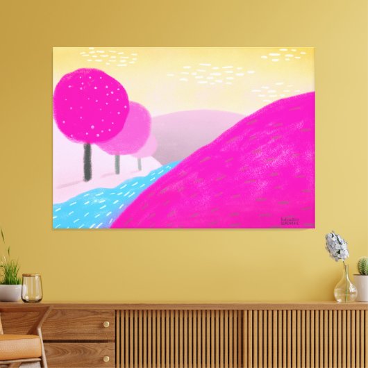 Schilderen van roze heuvels oorspronkelijke kunst canvas afdruk (Insitu (Woonkamer))