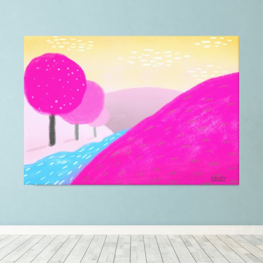Schilderen van roze heuvels oorspronkelijke kunst canvas afdruk (Insitu (Houten vloer))