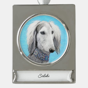 Schilderen van Saluki (zilver) - Kute Original Dog Verzilverd Banner Ornament