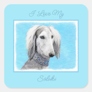 Schilderen van Saluki (zilver) - Kute Original Dog Vierkante Sticker