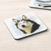 Schilderen van siberische hondjes voor de kleur va bier onderzetter (Linkerzijde)