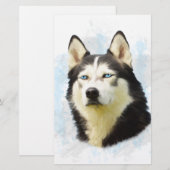 Schilderen van siberische hondjes voor de kleur va briefpapier (Voorkant / Achterkant)