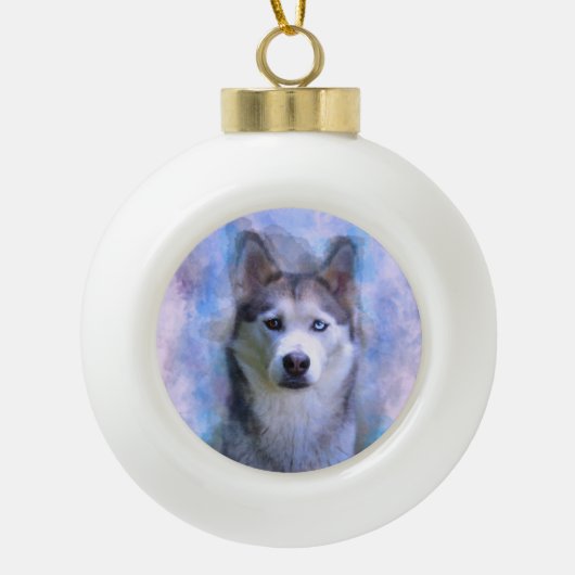 Schilderen van siberische hondjes voor de kleur va keramische bal ornament (Voorkant)