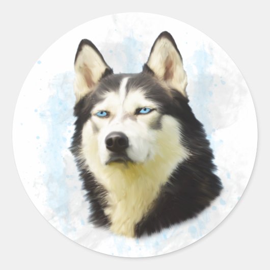 Schilderen van siberische hondjes voor de kleur va ronde sticker (Voorkant)