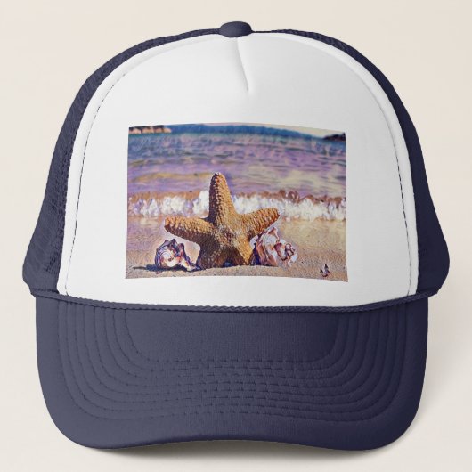 Schilderen van Star Seashells op het strand T-shir Trucker Pet (Voorkant)