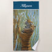 Schilderen van tijger zwemmen | DIY-naam | Ocean B Strandlaken (Voorkant)