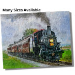 Schilderen van treinstellen voor stoommotoren legpuzzel<br><div class="desc">Steam Train Schilder Puzzle - zie mijn winkel voor fantastischere treinen.</div>