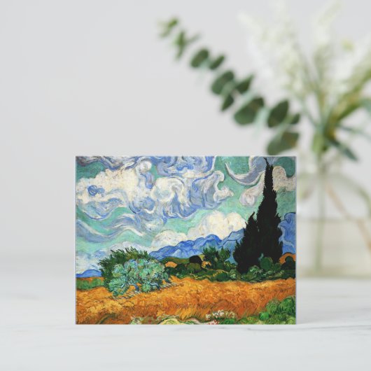 Schilderen van Van Gogh, Wheatfield met Cypress Tr Briefkaart (Staand voorkant)