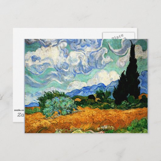 Schilderen van Van Gogh, Wheatfield met Cypress Tr Briefkaart (Voorkant / Achterkant)
