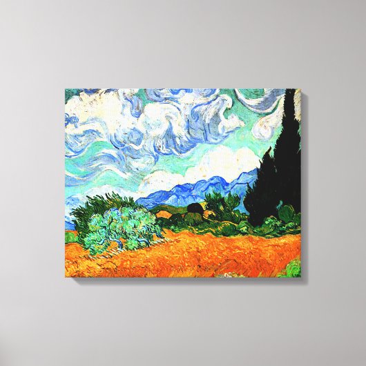 Schilderen van Van Gogh, Wheatfield met Cypress Tr Canvas Afdruk (Voorkant)