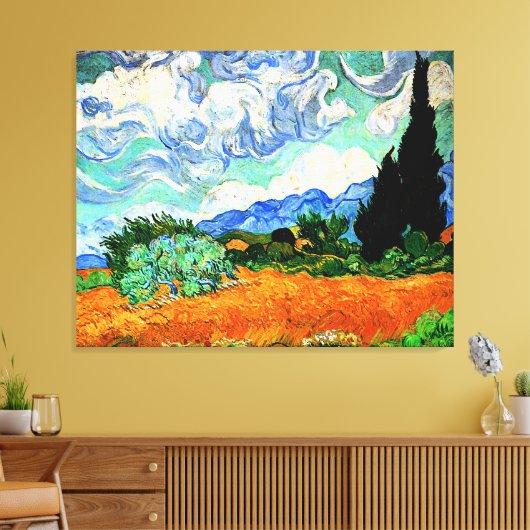 Schilderen van Van Gogh, Wheatfield met Cypress Tr Canvas Afdruk (Insitu (Woonkamer))