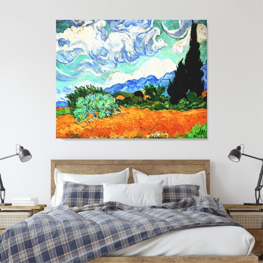 Schilderen van Van Gogh, Wheatfield met Cypress Tr Canvas Afdruk (Insitu (Slaapkamer))