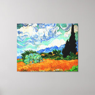 Schilderen van Van Gogh, Wheatfield met Cypress Tr Canvas Afdruk