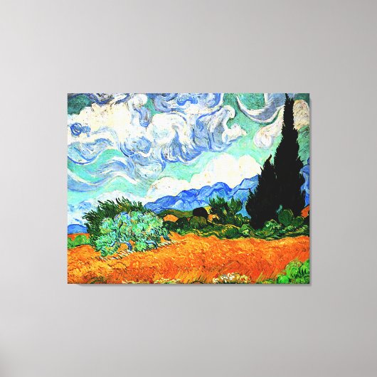 Schilderen van Van Gogh, Wheatfield met Cypress Tr Canvas Afdruk (Voorkant)