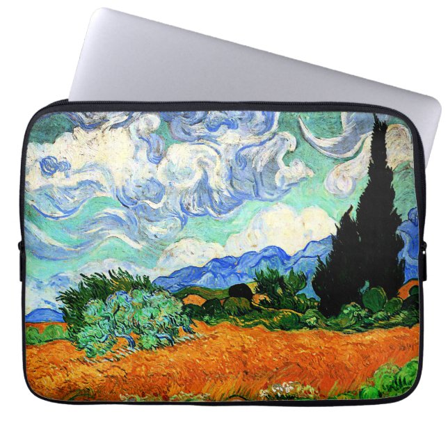 Schilderen van Van Gogh, Wheatfield met Cypress Tr Laptop Sleeve (Voorkant)