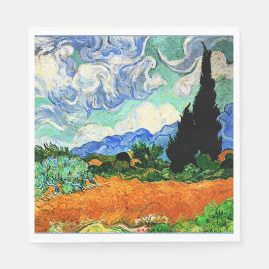 Schilderen van Van Gogh, Wheatfield met Cypress Tr Servet (Voorkant)