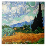 Schilderen van Van Gogh, Wheatfield met Cypress Tr Tegeltje<br><div class="desc">Wheatfield met Cypress Tree,  beroemd schilderij van Vincent van Gogh</div>