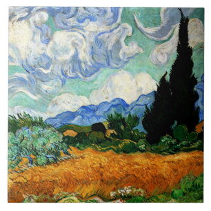 Schilderen van Van Gogh, Wheatfield met Cypress Tr Tegeltje