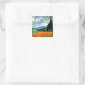 Schilderen van Van Gogh, Wheatfield met Cypress Tr Vierkante Sticker (Tas)