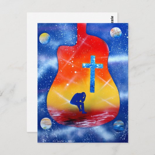 Schilderen van verf, gitaar & kruisverf briefkaart (Voorkant / Achterkant)