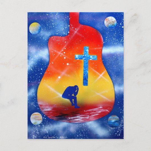 Schilderen van verf, gitaar & kruisverf briefkaart (Voorkant)