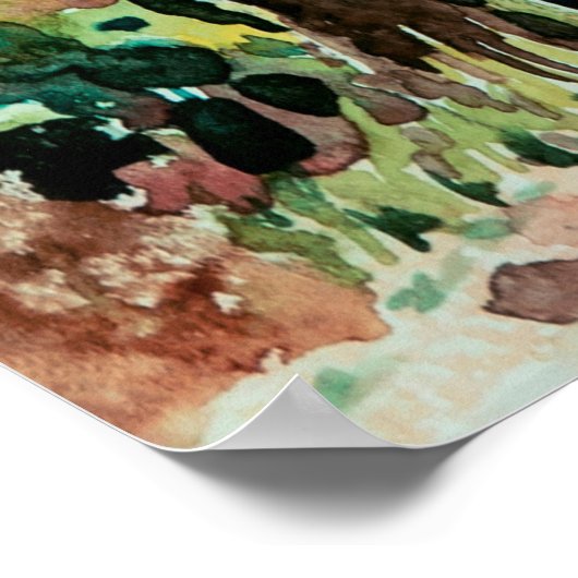 Schilderen waterverf landschap roze rode kleur Tun Poster (Hoek)