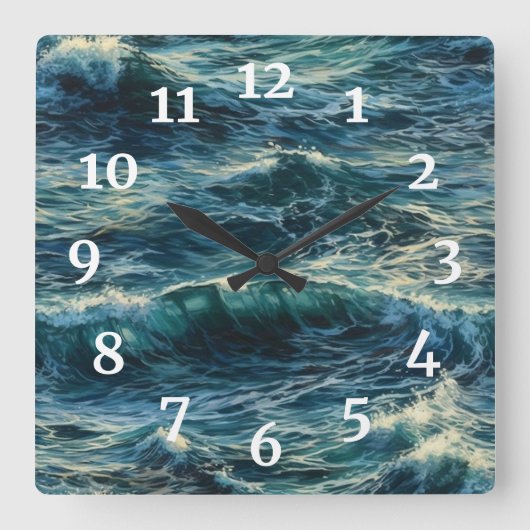 Schilderen Zee stroompieken blauw Vierkante Klok (Voorkant)