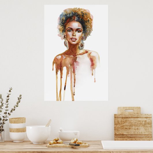 Schilderend portret van de Afrikaanse vrouw, water Poster (Keuken)