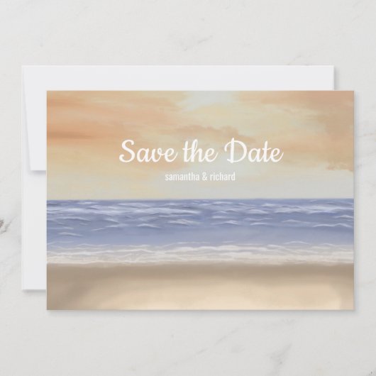 Schilderend strand scène sparen de datum save the date (Voorkant)