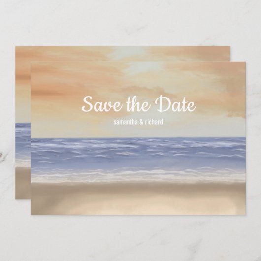 Schilderend strand scène sparen de datum save the date (Voorkant / Achterkant)