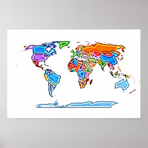 Schilderende Stijl Gekleurde Wereldkaart Poster