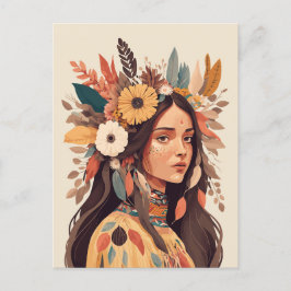 Schilderige Native American Woman Briefkaart