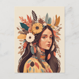 Schilderige Native American Woman Briefkaart