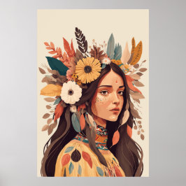 Schilderige Native American Woman Poster