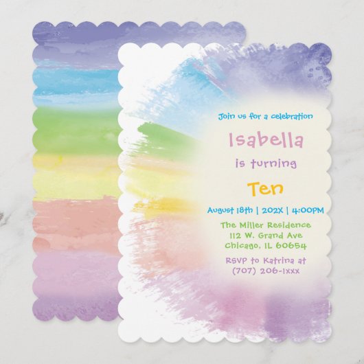 Schilderij 10e meisje verjaardag uitnodiging (Voorkant / Achterkant)
