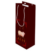 Schilderij Bamboe Chinese Frame Varkensjaar 2019 W Wijn Cadeautas (Voorkant Gekanteld)