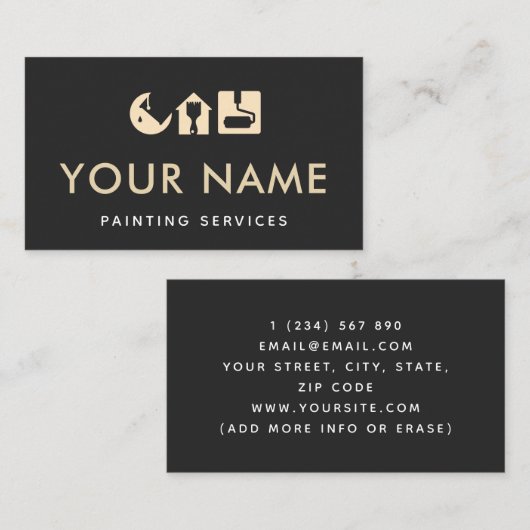 Schilderij Brush Paint Roller Drip Minimalist Zwar Visitekaartje (Voorkant / Achterkant)