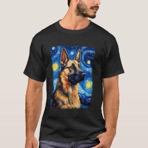 Schilderij Duitse Herdershond Sterrennacht T-shirt