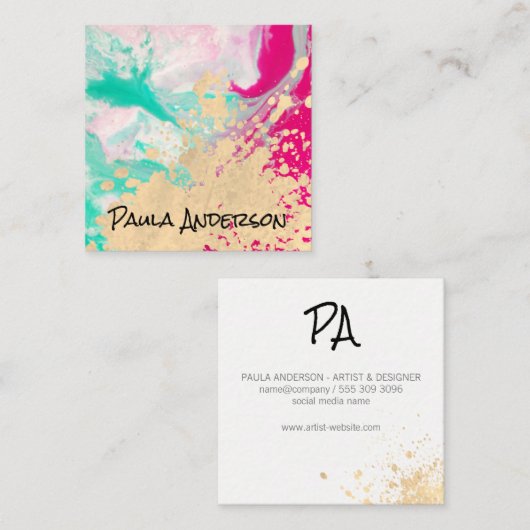 Schilderij Expressieve moderne kunst Vierkante Visitekaartje (Voorkant / Achterkant)