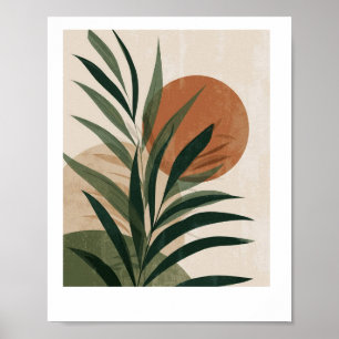 Schilderij Groene bladeren en zonsondergang Poster