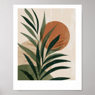 Schilderij Groene bladeren en zonsondergang  Poster