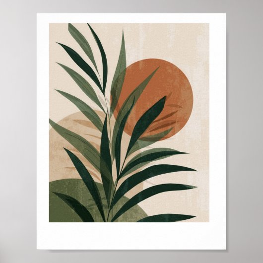 Schilderij Groene bladeren en zonsondergang Poster (Voorkant)