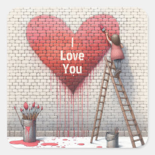 Schilderij I Love You Heart Muurschildering Vierkante Sticker