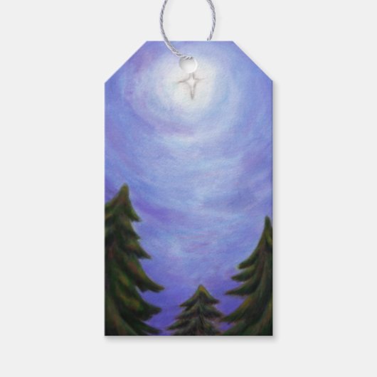 schilderij - kunst kerstster - schilderen - bos cadeaulabel (Voorkant)