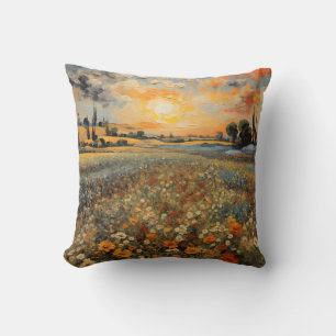 Schilderij Landschap Zonsondergang Bloemveld Kussen
