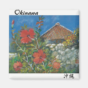 Schilderij Magnet Hibiscus en Okinawan House